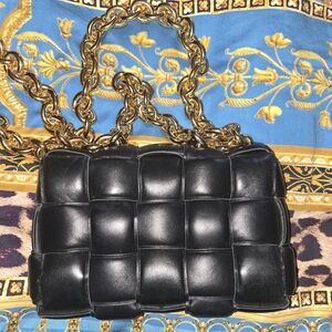 BOTTEGA VENETA Padded Leather Black Handbag WITH GOLD